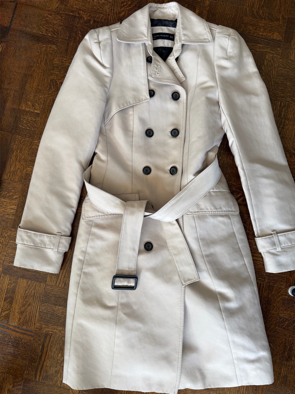 Zara Cream Double-Breasted Trench Coat with Belt